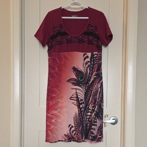 Kollontaï Canada Plum Peacock Feather Print Dress